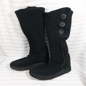 UGG Classic Cardy Knit Boots Black Women's Size 6 Sheepskin